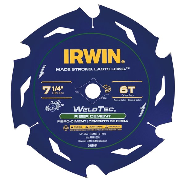 Irwin WeldTec 7-1/4 in. D X 5/8 Tungsten Carbide Tipped Fiber Cement Blade 6 teeth 1 pc 2016024